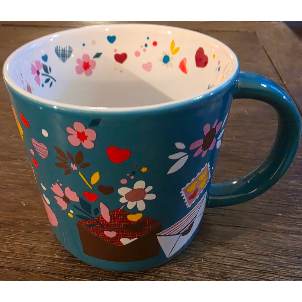 Starbucks 2023 Valentine's Day Confetti Love Letters Mug Teal Blue Ceramic